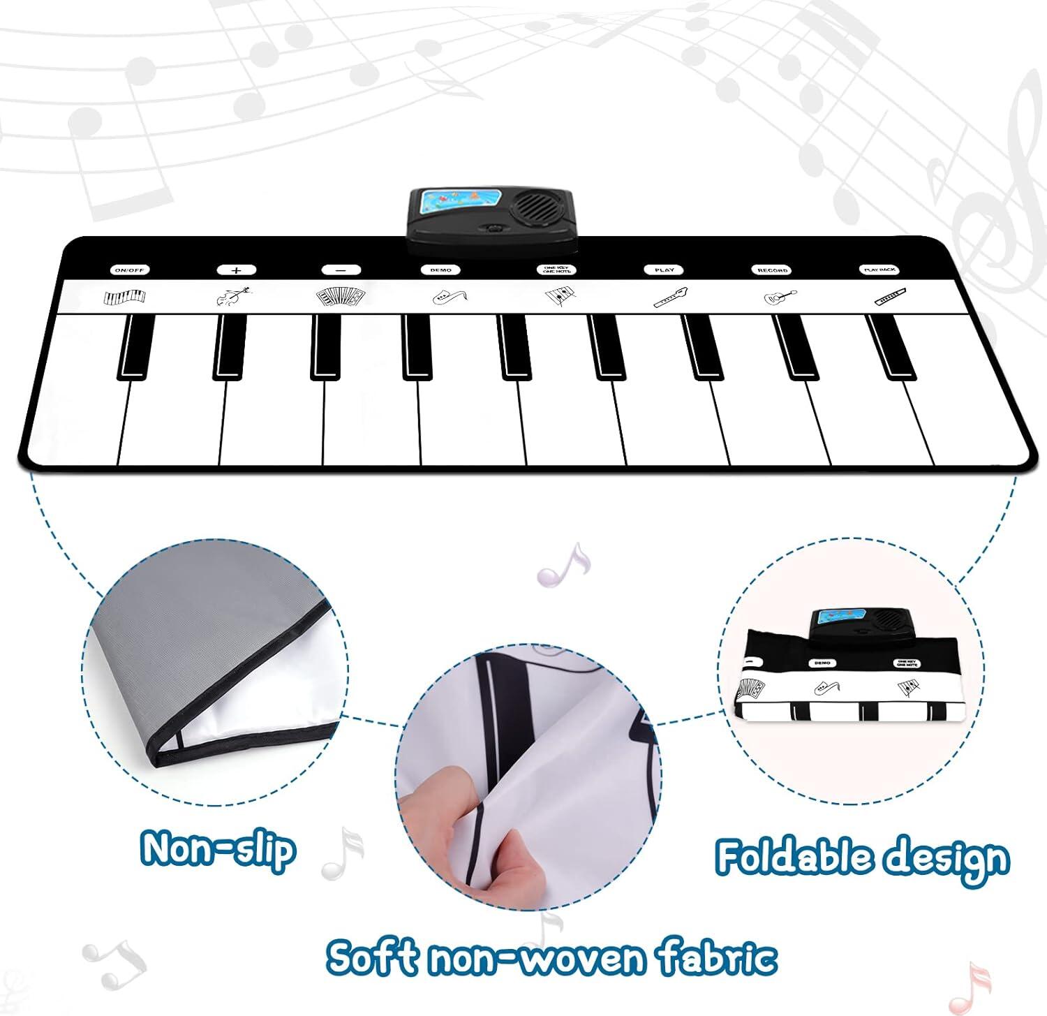 Toddler Instrument Covoraș Muzical Pian pentru Copii, 110x36cm, 10 Clape, 8 Instrumente, 5 Moduri, Jucărie Educativă Pliabilă, Vârstă 1-3 Ani