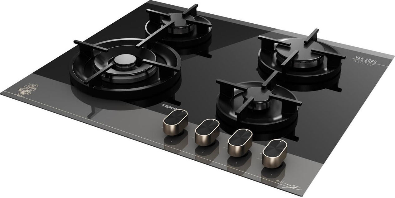 Teka GBC 64-VGogh Gas Hob, Special Edition Van Gogh Museum, 60 cm Secured Crystal Glass, 4 SABAF High-Efficiency Burners, Cast Iron Grates, Dark Grey