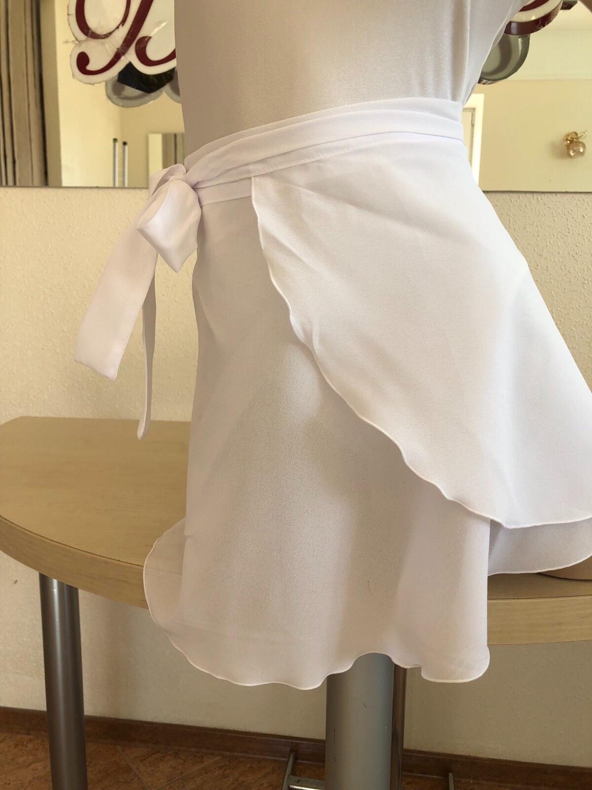 Benefis E 0002(4035) White Chiffon Wrap-Around Midi Skirt with Waist Tie Bow for Dance and Ballet Costumes