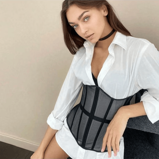 Corset modelat de seară I HOOV - Antrenor de talie din plasă transparentă cu șireturi reglabile pentru spate, model invizibil ușor pentru corp pentru slăbire, stil gotic vintage - mărimea M