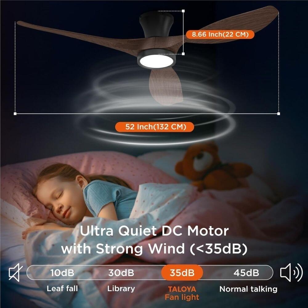 Ventilator de tavan ProLed PRO-YUE-M301-3, 132cm, Motor DC 45W, 3 Pale Aspect Lemn, Lumină LED 3 Culori, Telecomandă, Funcționare Silențioasă