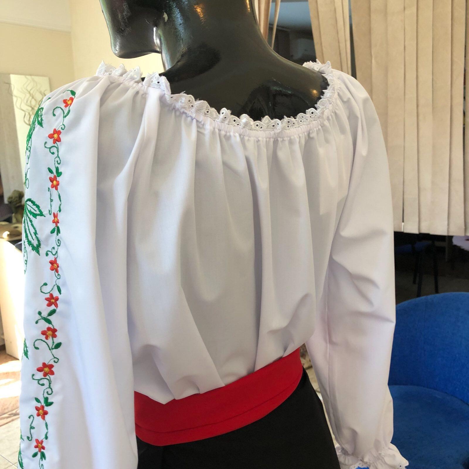 IE Nationala Moldoveneasca Benefis J 0393(4077), Material Camasa, Alb, Broderie Masina cu Struguri si Flori, Dantela Naturala, Maneca Lunga
