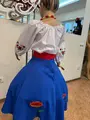 Benefis J 0361 Moldovan National Traditional Skirt for Women and Girls, Dark Blue with Red Poppy Floral Embroidery, Natural Materials