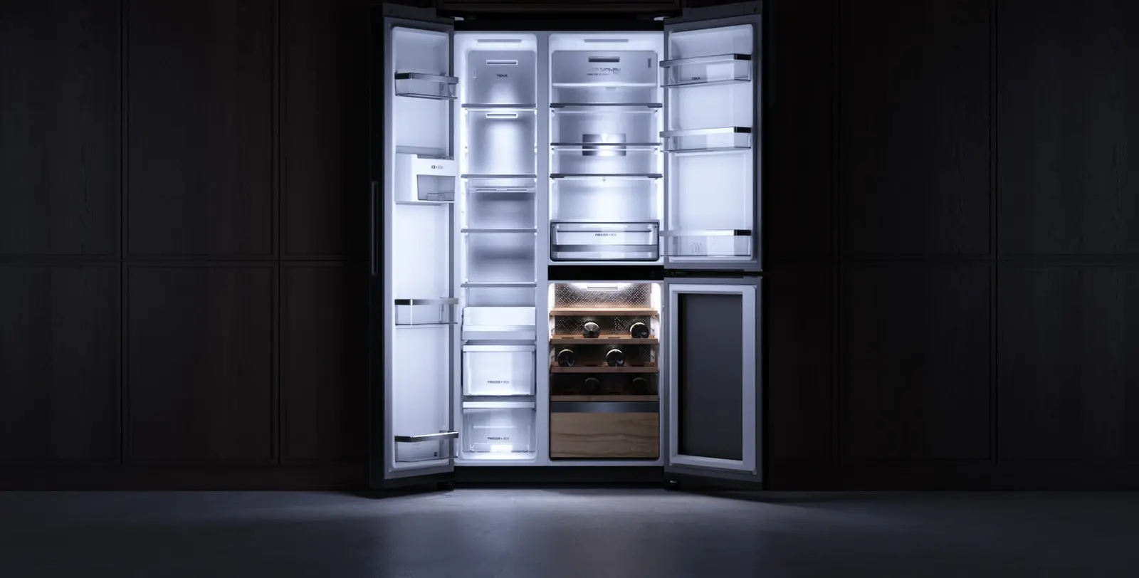 Teka RLF 85950 GBK Side by Side Refrigerator with Integrated Wine Cooler, Full No Frost, Inverter Motor, MetalCooling, Crystal Black, 548L, 183x91x71cm