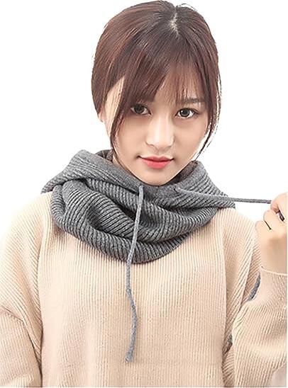 SOMALER Women's Knitted Hood - Color: Grey, Cotton/Polyester Blend, Wind & Rain Protection, One Size 55x31x28cm, Minimalist Head & Neck Cover for Spring-Autumn