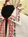 Benefis J 0380(6043) National Moldavian Shirt for Boys, White Magpie Fabric, Red and Green Machine Embroidery, Long Sleeves, Size M (134-146 cm)