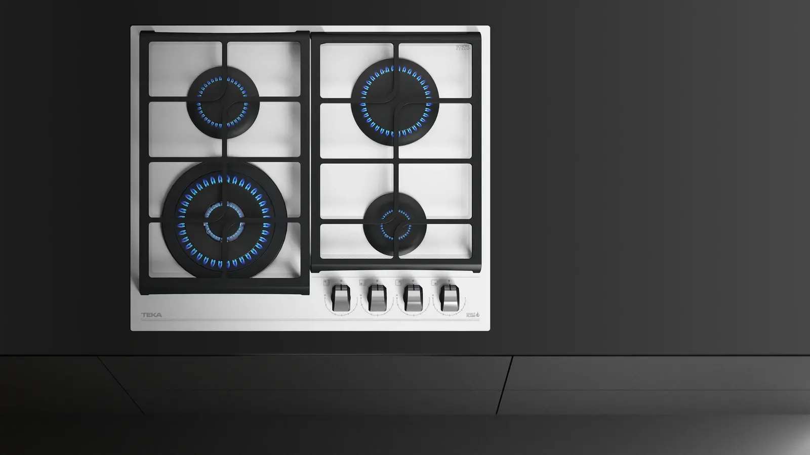 Teka GZC 64321 Urban Colors Gas on Glass Hob, 60 cm White Secured Glass Surface, 4 Burners with ExactFlame System, Cast Iron Grates, Natural Gas