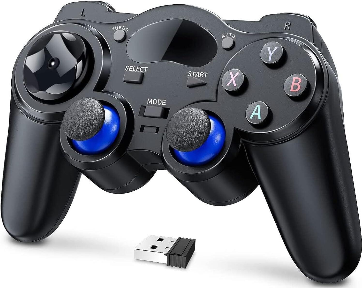 2.4G Wireless Gamepad for PS3 Android PC - Ergonomic Plug-and-Play Controller with USB Receiver, OTG Adapters, Smartphone Holder, 10m Range