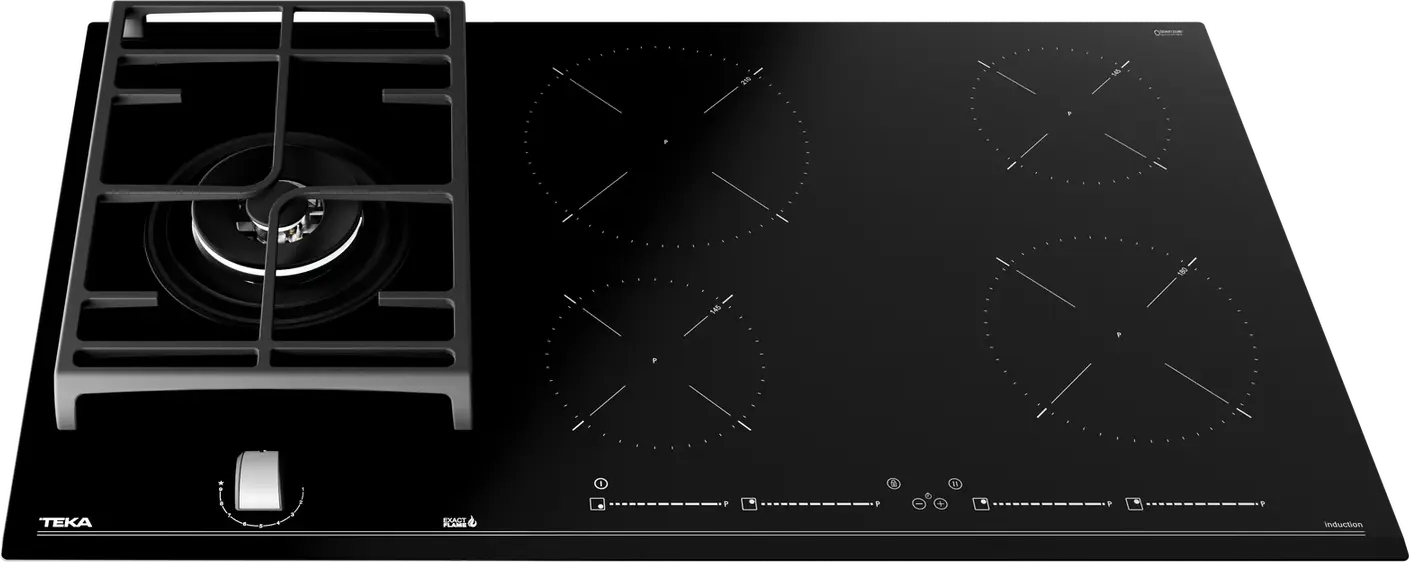 Teka JZC 95314 ABN Mixed Induction and Gas Hob, 5 Zones (4 Induction + 1 Double Ring Gas), MultiSlider Touch Control, ExactFlame, Ceramic Glass, 90cm