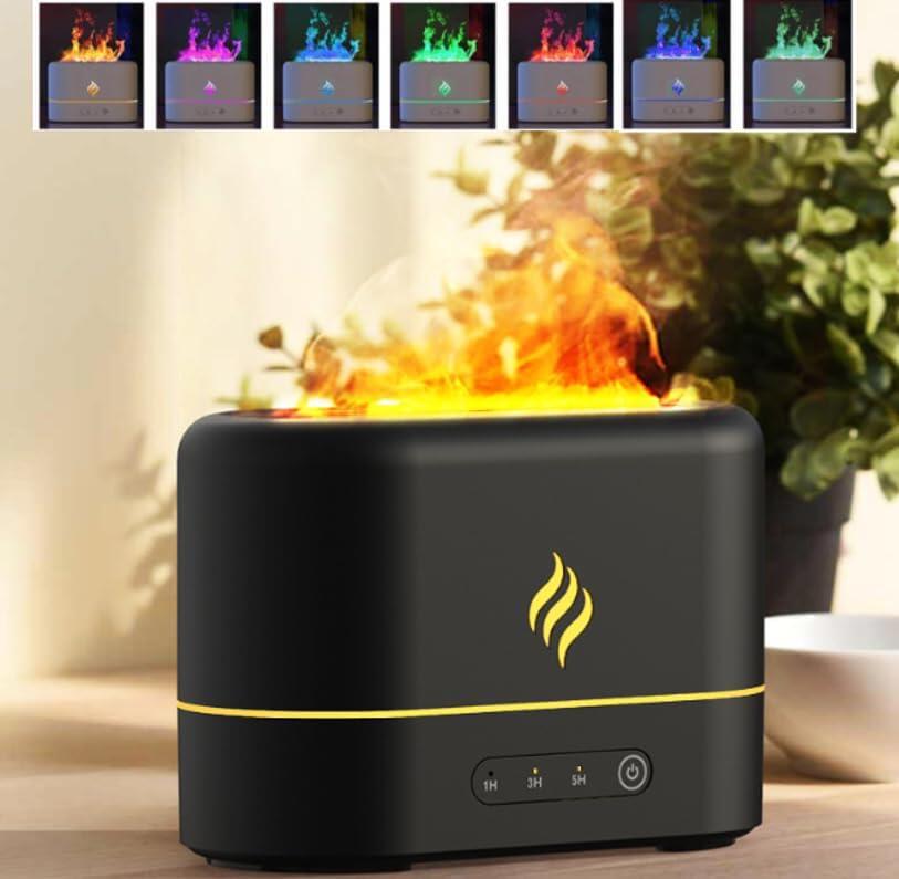 3-in-1 Flame Humidifier Aroma Diffuser, Ultrasonic Cool Mist Maker with RGB Night Lamp, USB-C Powered, Essential Oil Compatible, Auto-Off, 200ml
