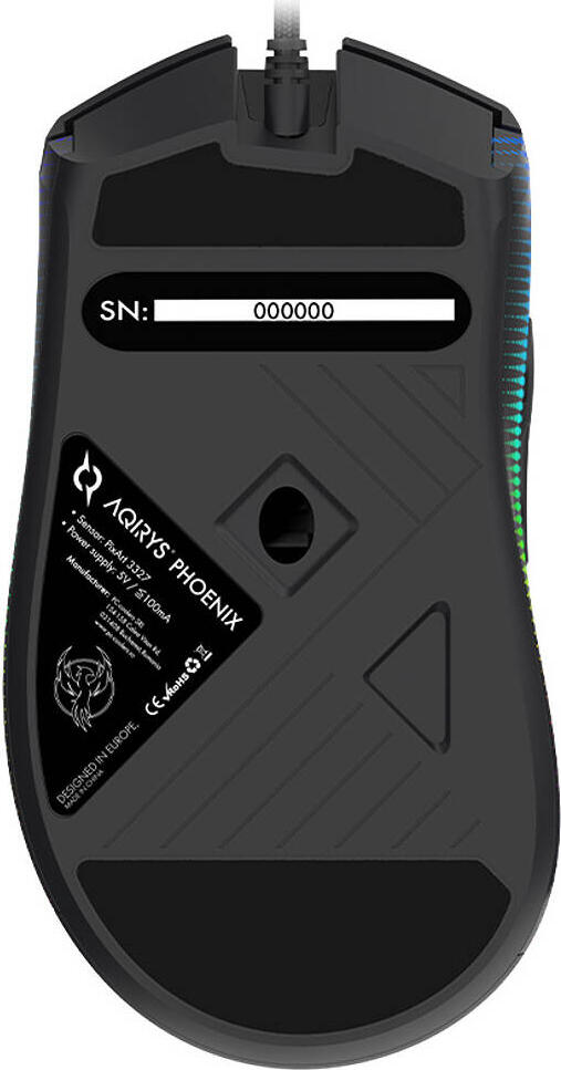 Mouse Gaming Aqirys Phoenix, Senzor Optic PixArt 3327 pana la 12000 DPI, 8 Butoane Programabile, Switch-uri Huano, Iluminare RGB, Cablu Impletit, Negru