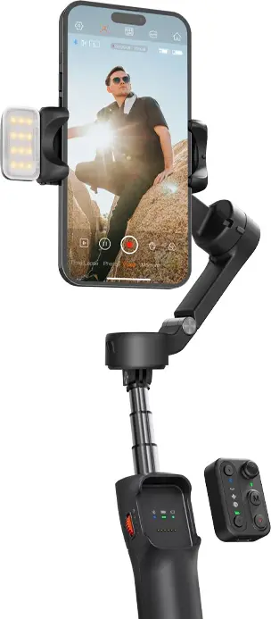 Hohem iSteady X3 3-Axis Smartphone Gimbal Stabilizer, Black, Built-in Extension Rod & Tripod, Detachable Remote, Magnetic Fill Light, 300g Payload