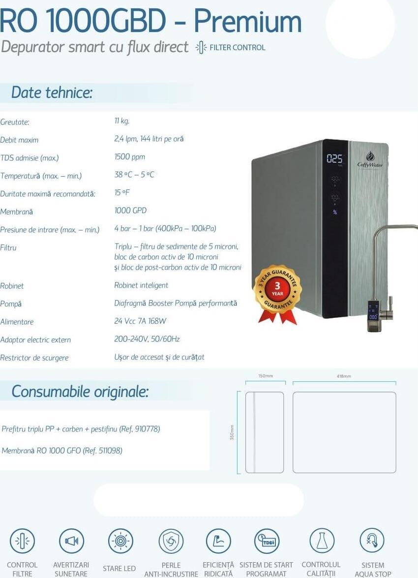 Kinetico RO Bolt 1000 GPD Direct Flow Reverse Osmosis System, 2.4 lpm, Tankless, Smart Faucet, AquaStop, 1000 GPD Membrane