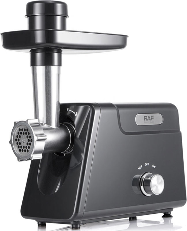 Raf R.3404 Meat Grinder 800W, Stainless Steel Blades, Black, with Sausage and Kibbeh Attachments, Detachable Parts for Easy Cleaning