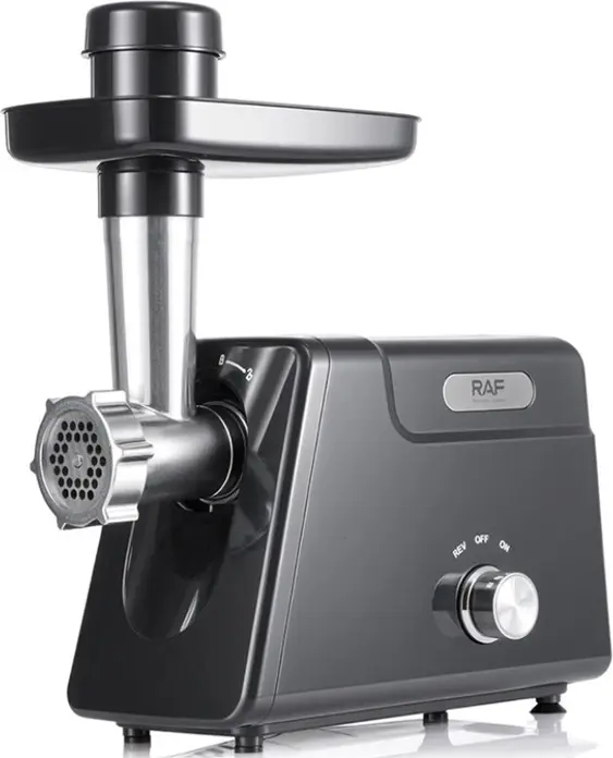 Raf R.3404 Meat Grinder 800W, Stainless Steel Blades, Black, with Sausage and Kibbeh Attachments, Detachable Parts for Easy Cleaning