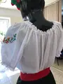 Benefis J 0391(4075) Women's Traditional Moldovan National Blouse, White Natural Cotton with Floral Machine Embroidery and Red Tassel