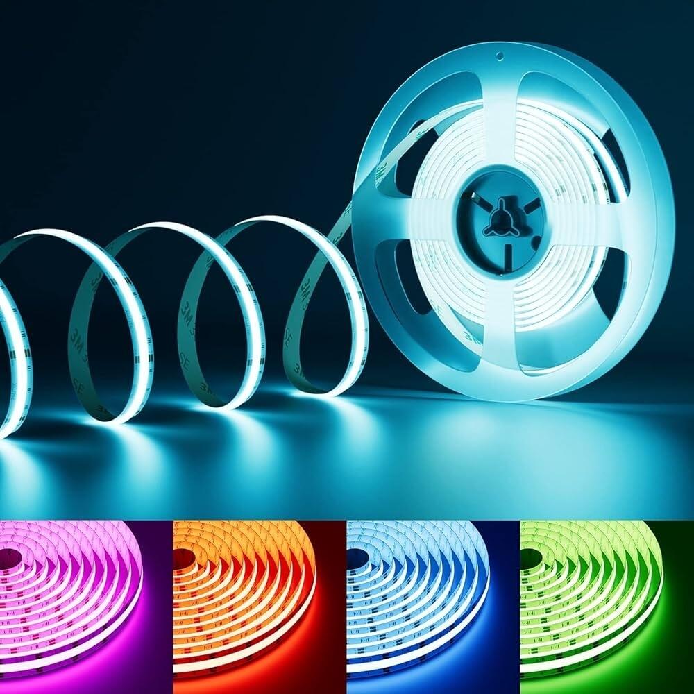 Kit Bandă LED ProLed COB RGB 5m, 24V, Lumină Continuă Fără Puncte, Control Smart App, Sincronizare Muzică, Unghi 180°, Autoadeziv 3M, Plug-and-Play