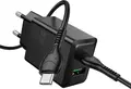 Hoco N71 New Wall Charger Set PD 30W + QC 3.0 Dual Port USB-C and USB-A Fast Charging Adapter with 1m USB-C to USB-C Cable EU Plug Black