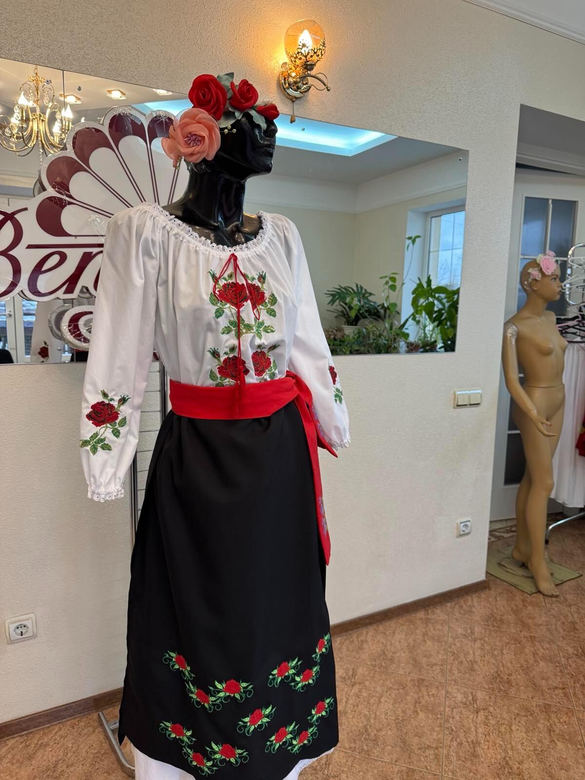 Benefis Moldovan National Skirt J 0146 Traditional Set of 2 Pieces Black Embroidered Outer Skirt and White Cotton Lace Under-skirt XL Adult