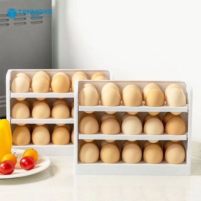 3-Tier White Plastic Egg Storage Organizer - 30 Egg Capacity with Flip-Up Layers