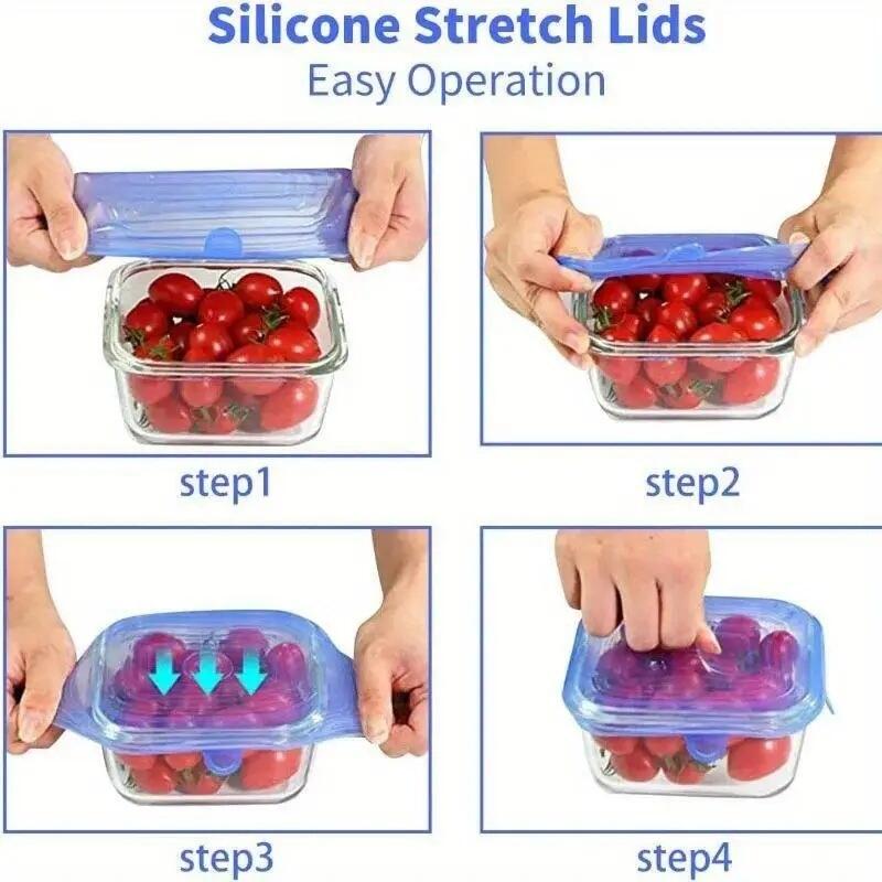 Set of 6 Reusable Elastic Silicone Lids, Universal Stretch Covers for Bowls and Plates, BPA-Free Food Grade Material, Dishwasher Safe, 6 Different Sizes
