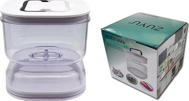 Airtight Hourglass Acrylic Pickle and Olive Storage Container with Liquid Separator and Strainer Flip Design