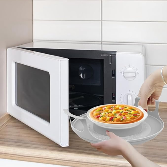 Gray Polypropylene Portable Microwave Oven Tray with Handles (300 x 82 x 265 mm)