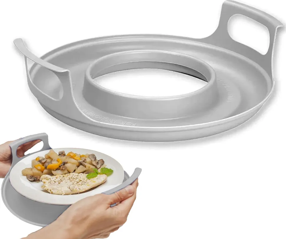 Gray Polypropylene Portable Microwave Oven Tray with Handles (300 x 82 x 265 mm)