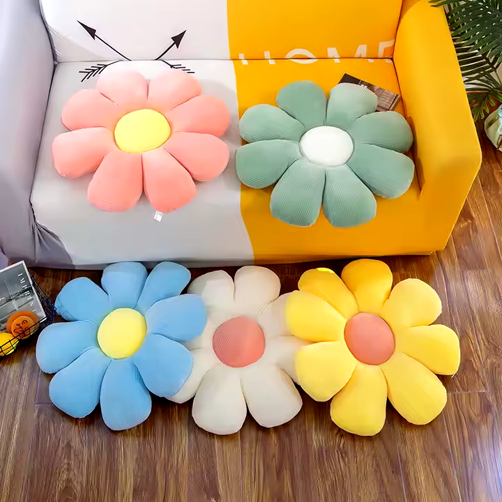 Pernă din catifea în formă de floare, 40x40 cm, husă detașabilă, pernă de podea florală lavabilă manual pentru sufragerie și creșă