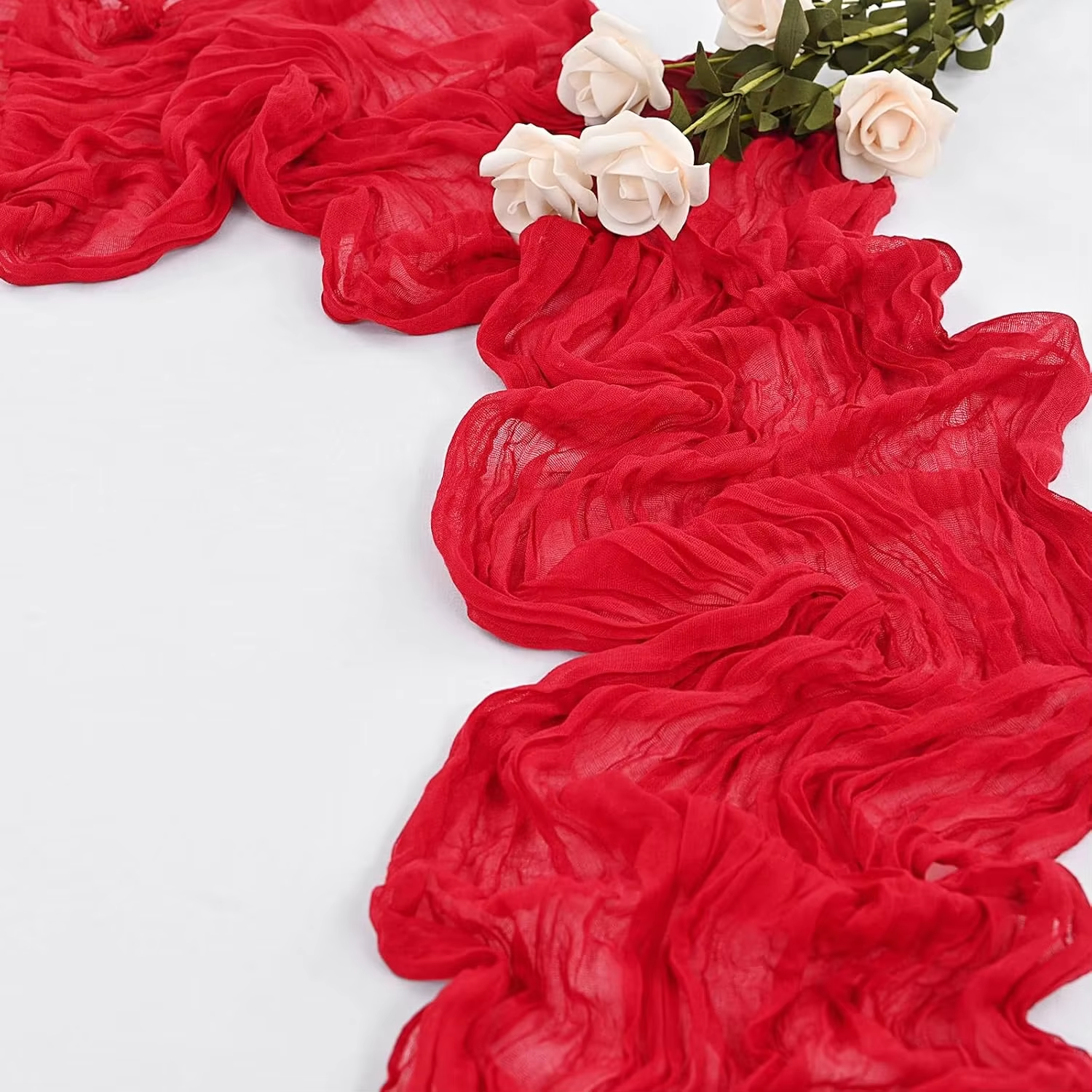 Reusable Red Romantic Valentine's Day Table Centerpiece Set with LED Candles and Silk Rose Petals