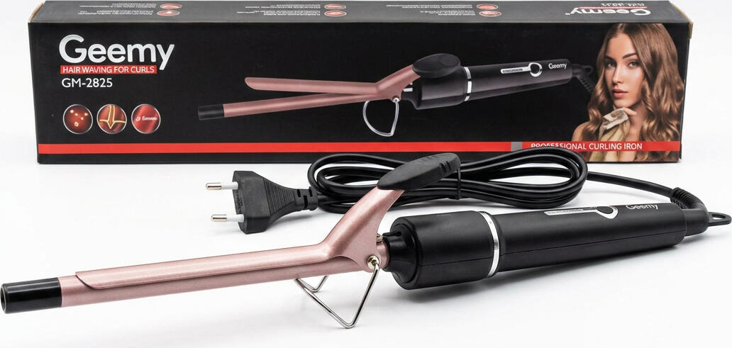 Geemy GM-2825 Professional Hair Curler 9mm Slim Barrel Ceramic Tourmaline Coating for Afro Curls and Ringlets Rapid Heating 360 Swivel Cord