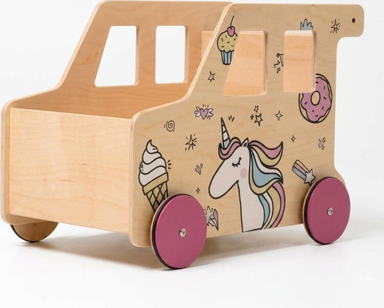 Oli.lioli Unicorn 2 Wooden Baby Walker and Ride-On Toy with Storage, Silent Rubber Wheels and Rounded Safety Corners