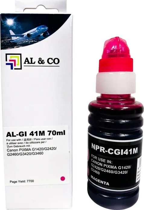 Cerneală Compatibilă AL&CO pentru Canon GI-41M Magenta, 70ml, Capacitate 7700 Pagini, pentru Imprimante PIXMA G1420 G2420 G2460 G3420 G3460