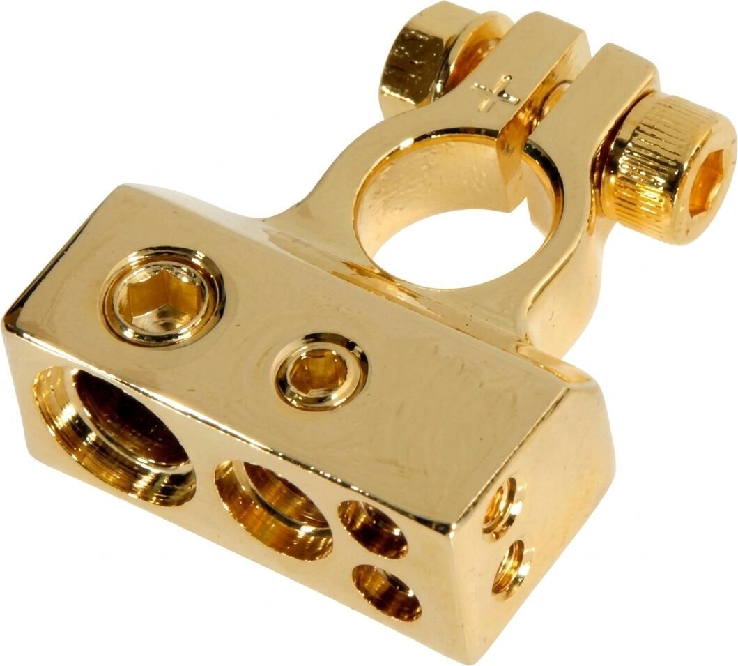 Vastone Positive (+) Battery Terminal 1 GA Gold-Plated Clamp Style Connector for Car Audio Power Installation, High Conductivity Screw-Down Terminal