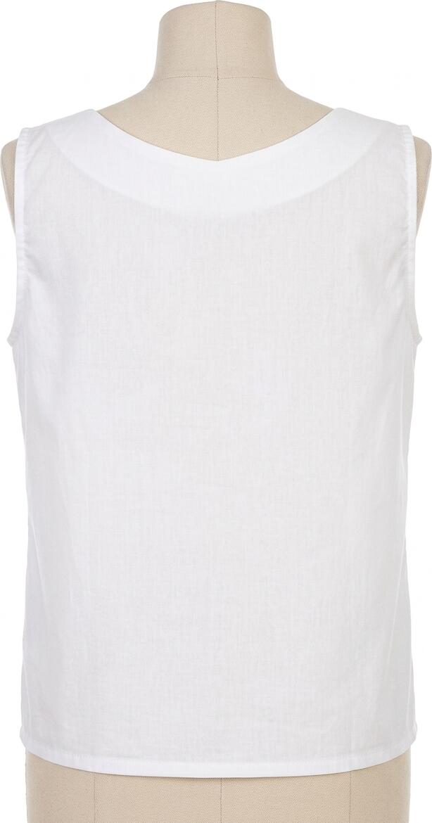 Bluza Nationala Moldoveneasca Benefis J 0234, Bumbac Natural Alb, Broderie Mecanizata in Stil Folk cu Trandafiri Rosii, Fara Maneca, V-neck, Marime M