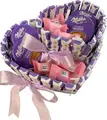 Milka Wafer Inima M+XS Heart-Shaped Chocolate Gift Set with Milka Choco Wafers, Milkinis, and Ritter Sport Strawberry Yogurt Chocolates, Purple Ribbon