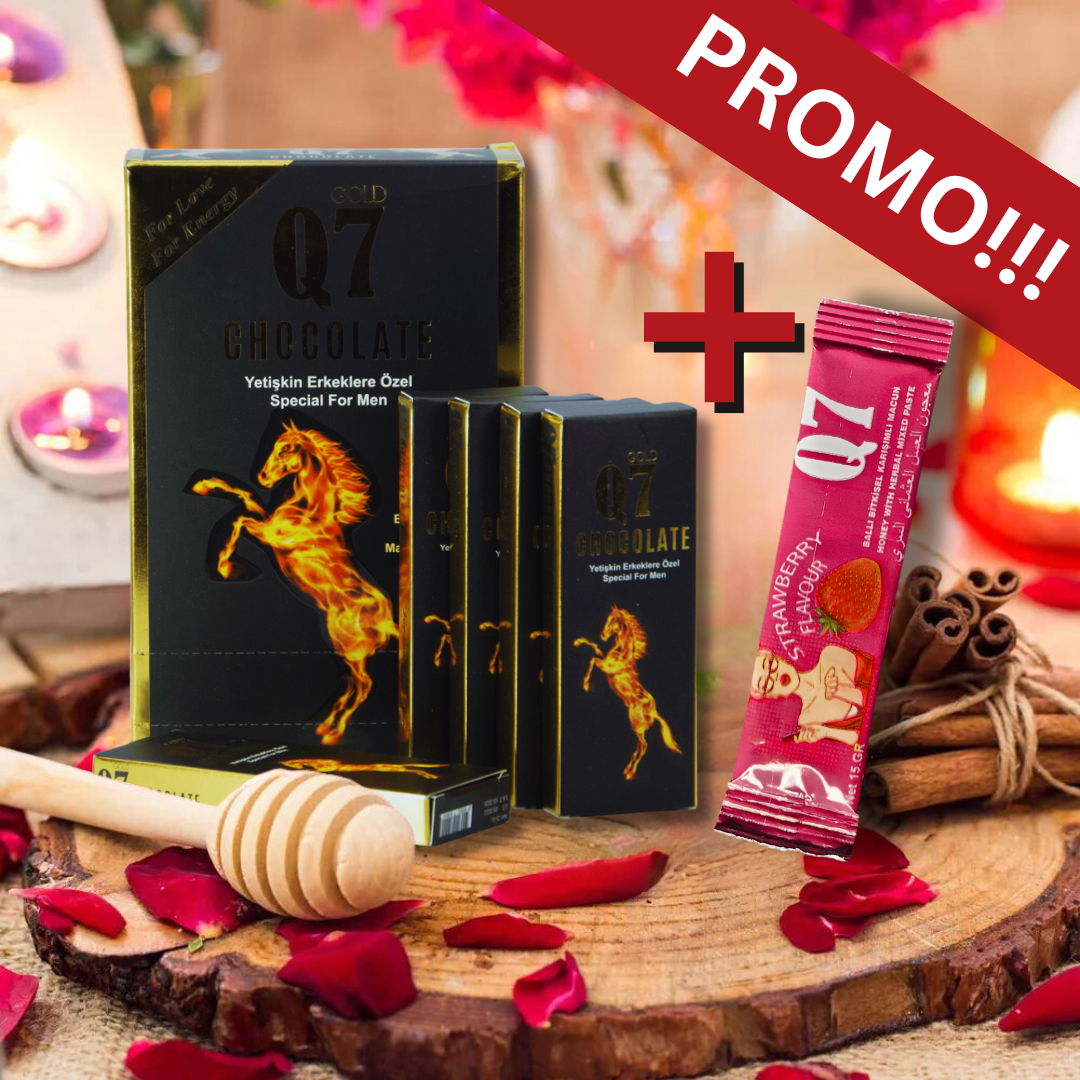 Q7 GOLD Premium Herbal Chocolate for Men and Women, Natural Aphrodisiac with Epimedium and Ginseng, Includes Free Q7 Honey Stick Sachet