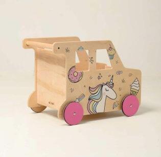 Oli.lioli Unicorn 2 Wooden Baby Walker and Ride-On Toy with Storage, Silent Rubber Wheels and Rounded Safety Corners