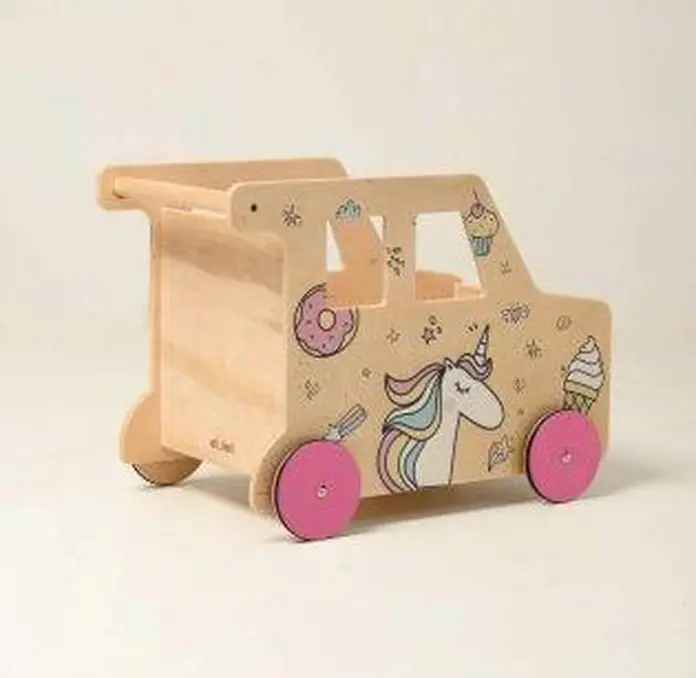 Oli.lioli Unicorn 2 Wooden Baby Walker and Ride-On Toy with Storage, Silent Rubber Wheels and Rounded Safety Corners
