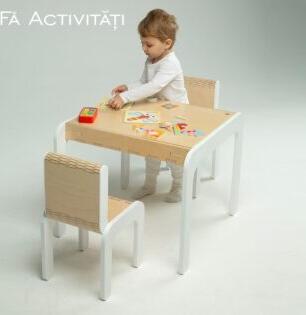 Oli.lioli Activity Table Set with 2 Chairs, Reversible Chalkboard Top, Integrated Storage, Tool-Free Assembly, Wooden Plywood, 50x58x62 cm