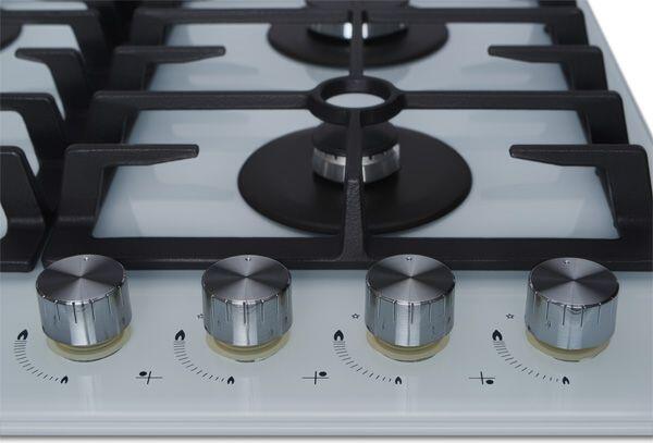 Midea MG696TGW Built-in Gas Hob, 60 cm, 4 Defendi Burners, WOK Turbo Burner, White Tempered Glass, Cast Iron Grates, Gas Control, Electric Ignition