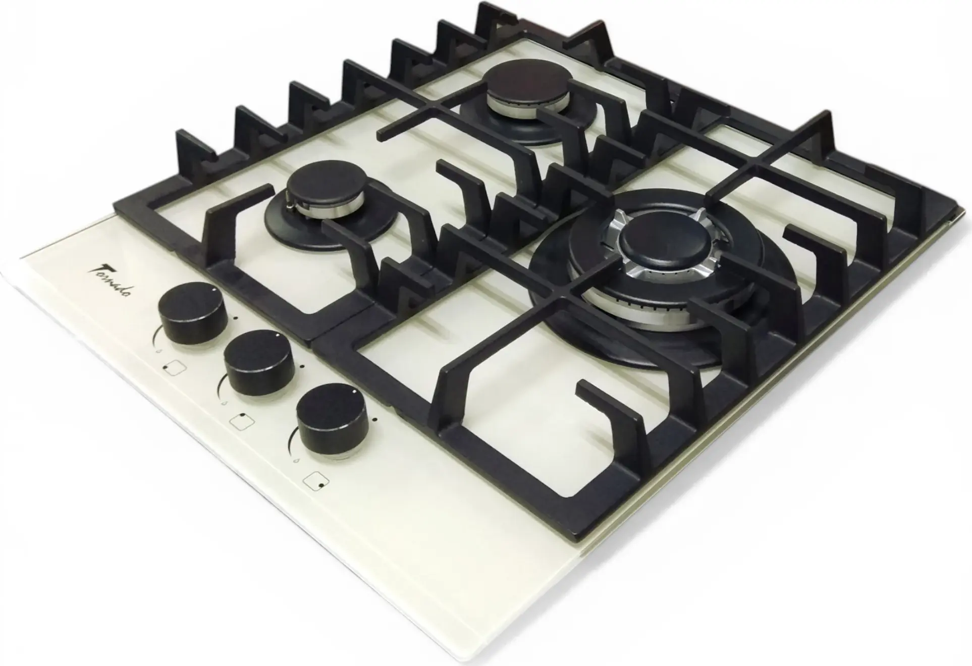 Tornado TR-453 HM Ivory Built-in Gas Hob, 45cm, 3 Burners, WOK, Tempered Glass, Cast Iron Grates, Gas-Control Safety