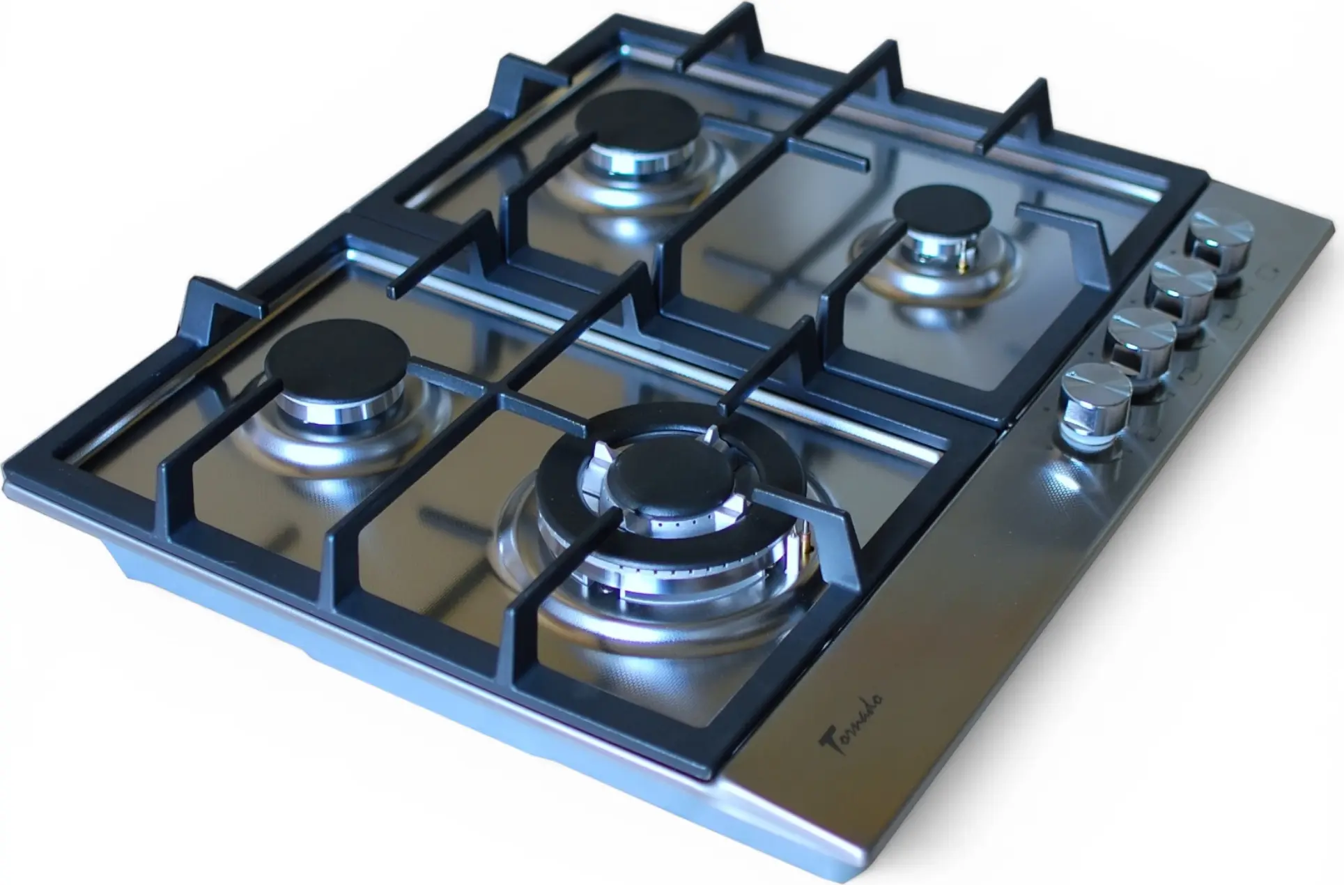 Plită pe gaz încorporabilă Tornado TR-4033 INOX, 60 cm, 4 arzătoare cu 1 Turbo, Inox Texturat Anti-amprentă, Grătare Fontă, Siguranță Gas-Control