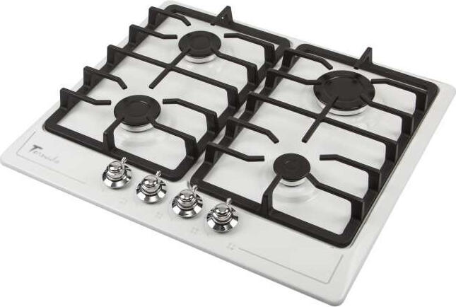 Tornado TRC 4023FR RU S WH Built-in Gas Hob, 60cm, 4 Burners, Cast Iron Grates, Gas Control Safety, Enameled Steel, Rustic Design, White