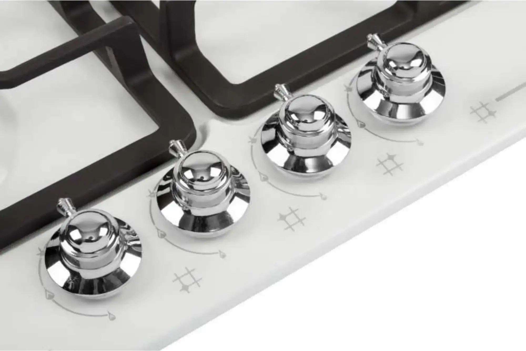 Tornado TRC 4023FR RU S WH Built-in Gas Hob, 60cm, 4 Burners, Cast Iron Grates, Gas Control Safety, Enameled Steel, Rustic Design, White