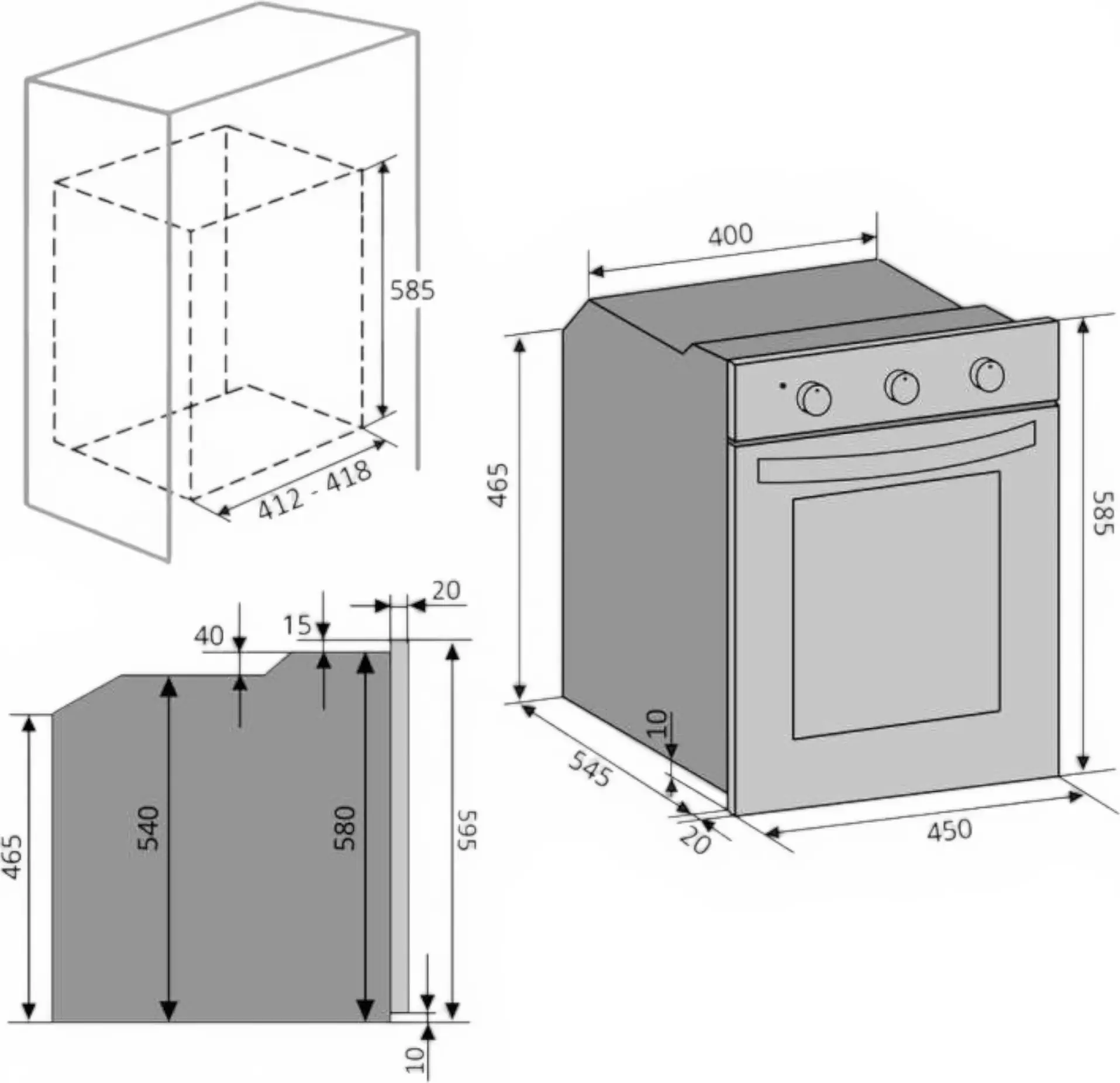 Tornado TRC-456D Built-in Electric Oven, 45cm Slim, 52L, 6 Functions, Convection, Grill, LCD Timer, Energy Class A, Cream