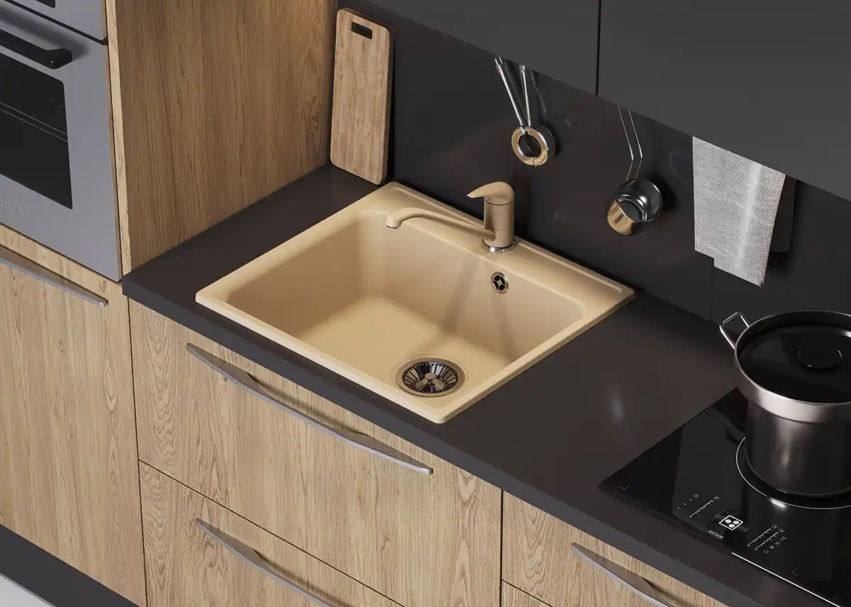 Tornado QUARTZ S530 Kitchen Sink, 1 Bowl, 530x480mm, Quartz Stone Composite, Ivory, Inset Installation, Siphon Included