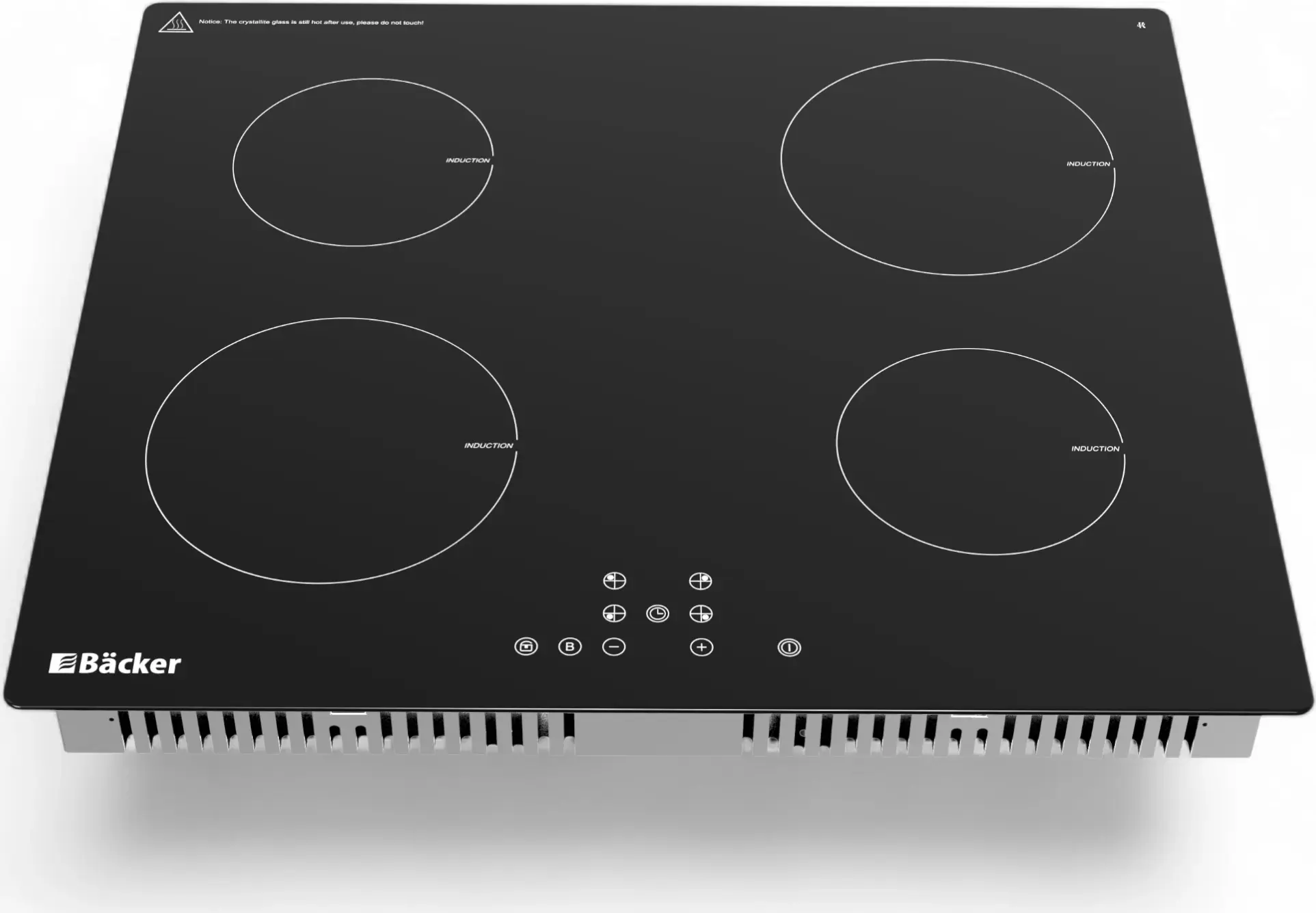Backer BIN60X4 INDUCTION Built-in Cooktop, 60cm, 4 Zones, Vitroceramic Glass, Touch Control, 9 Power Levels, Boost, Timer, Child Lock, Black