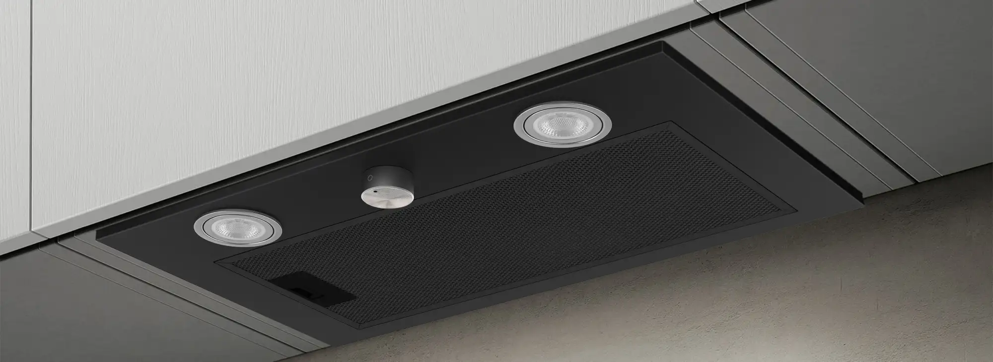 Hotă incorporabilă Backer XIR 850 BLACK, 52cm, 850 m³/h, 3 trepte de putere, Iluminare LED, Filtru aluminiu negru, Evacuare și Recirculare