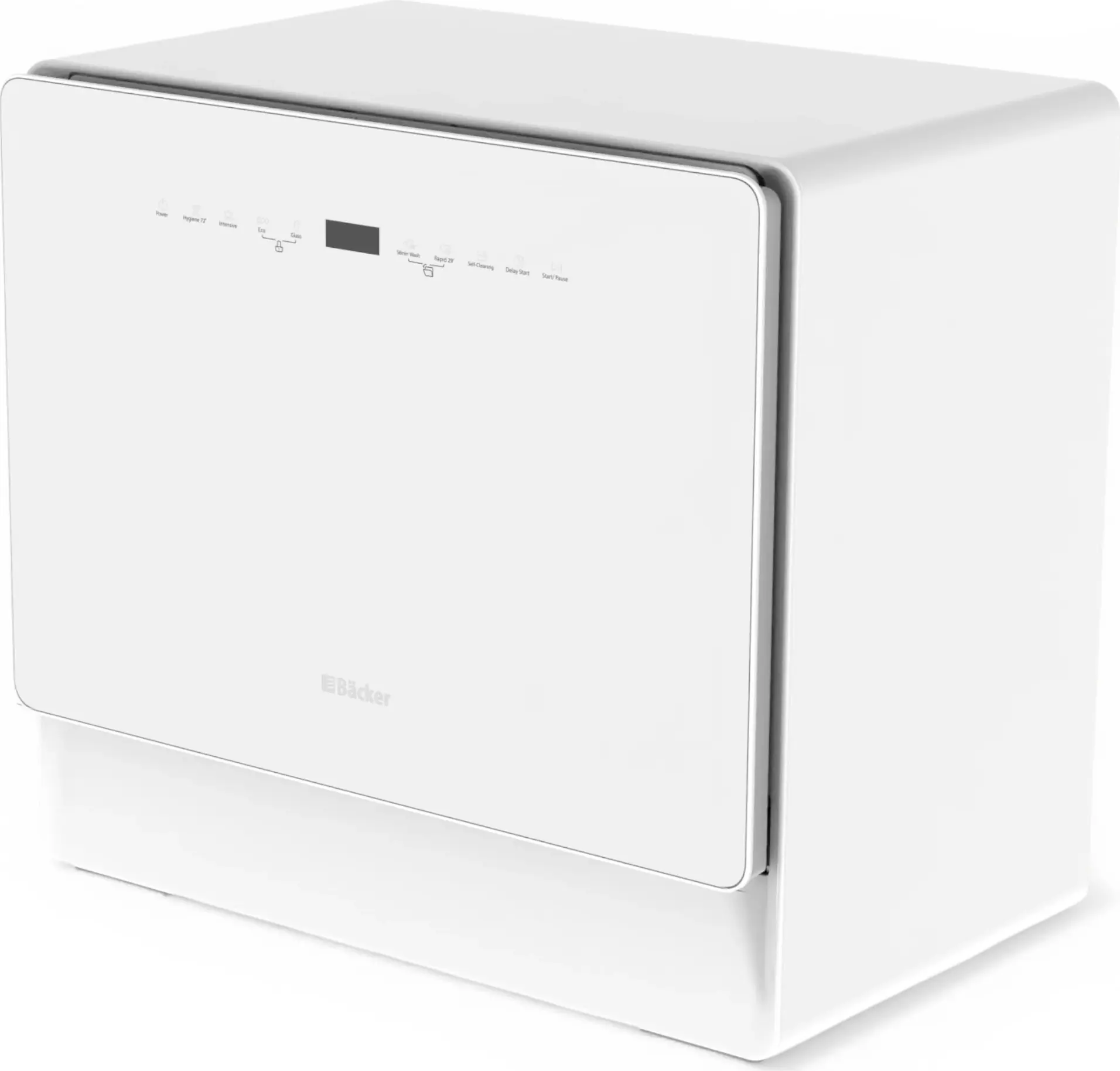 Masina de spalat vase compacta Backer WQP4-2501 A, 5 seturi, 6 programe, Auto-Open, Display LED, Clasa A+, Latime 55cm, Alb